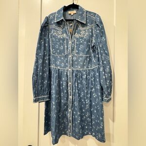 Listicle Denim Blue Embroidered Top